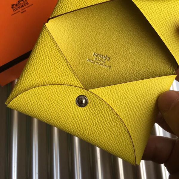 HERM Calvi Card Holder In Yellow Epsom Leather