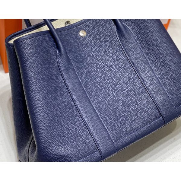 HERM Garden Party 36 Bag In Blue Saphir Clemence Leather