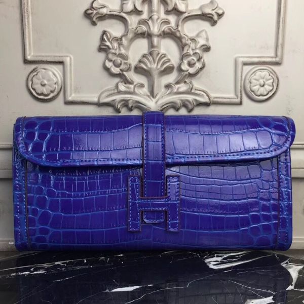 HERM Jige Elan 29 Clutch In Blue Electric Crocodile Leather
