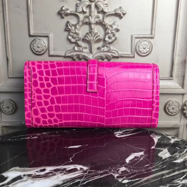 HERM Jige Elan 29 Clutch In Rose Red Crocodile Leather