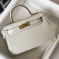 HERM Kelly Mini II Bag In Beton Embossed Crocodile Leather