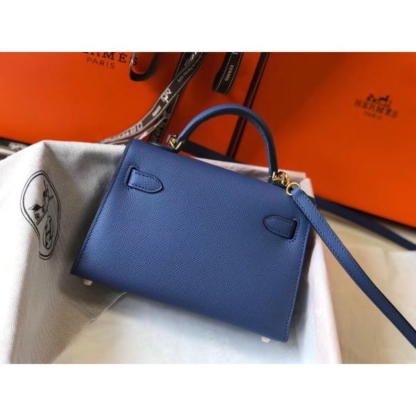 HERM Kelly Mini II Bag In Blue Agate Epsom Leather GHW