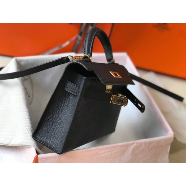 HERM Kelly Mini II Bag In Black Epsom Leather GHW