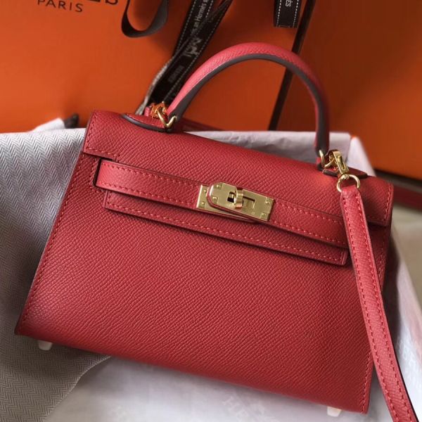 HERM Kelly Mini II Bag In Rouge Vif Epsom Leather GHW