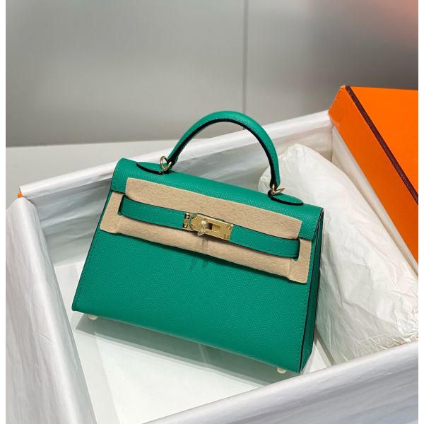 HERM Kelly Mini II Bag In Vert Jade Epsom Leather GHW