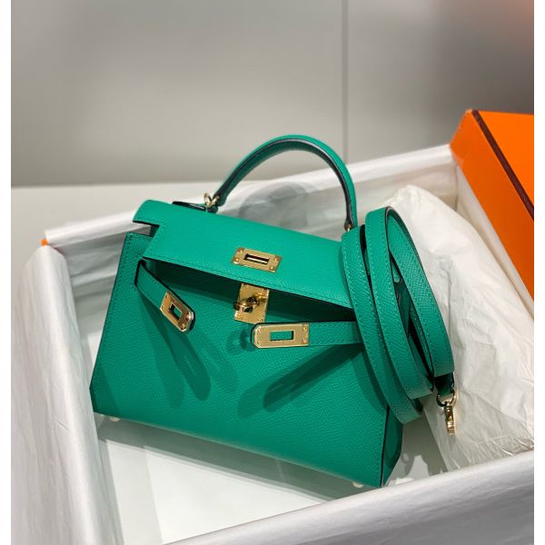 HERM Kelly Mini II Bag In Vert Jade Epsom Leather GHW