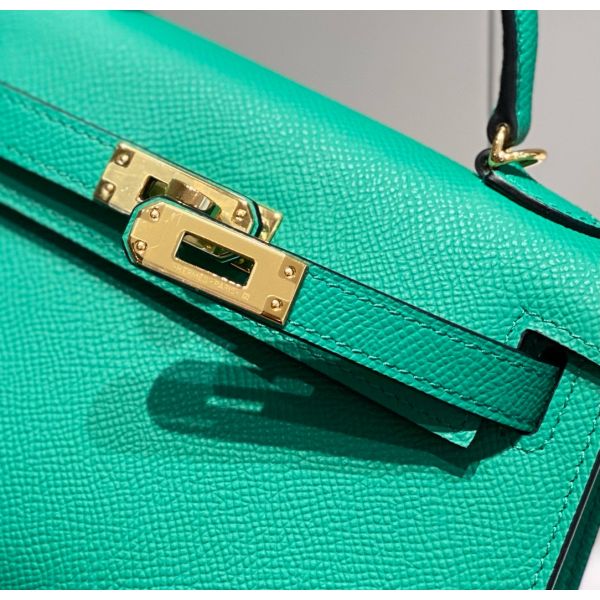 HERM Kelly Mini II Bag In Vert Jade Epsom Leather GHW
