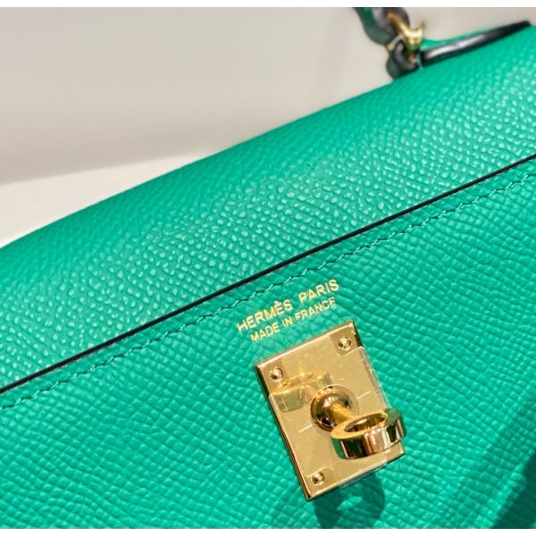 HERM Kelly Mini II Bag In Vert Jade Epsom Leather GHW