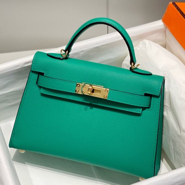 HERM Kelly Mini II Bag In Vert Jade Epsom Leather GHW