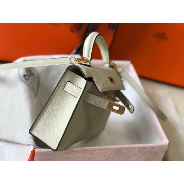 HERM Kelly Mini II Bag In White Epsom Leather GHW