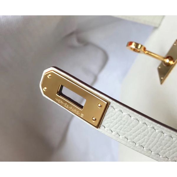 HERM Kelly Mini II Bag In White Epsom Leather GHW