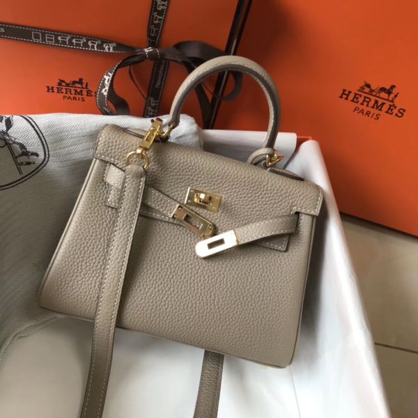 HERM Kelly 20cm Bag In Grey Clemence Leather GHW