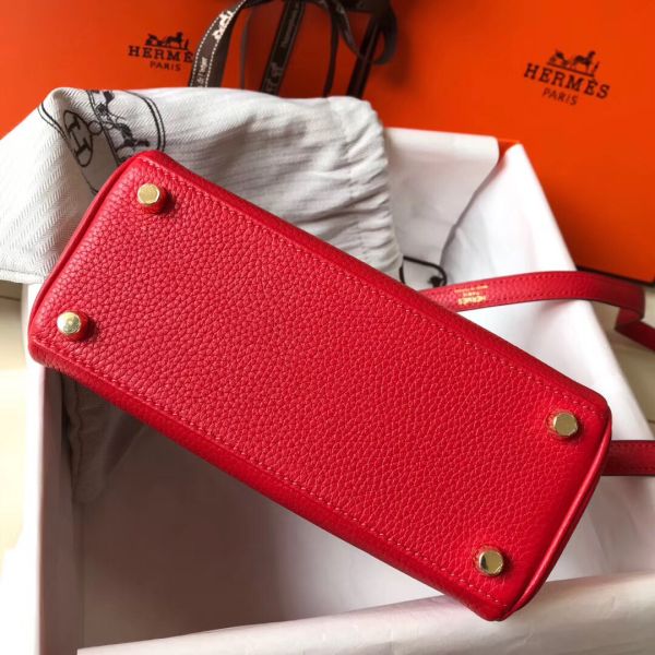 HERM Kelly 20cm Bag In Red Clemence Leather GHW