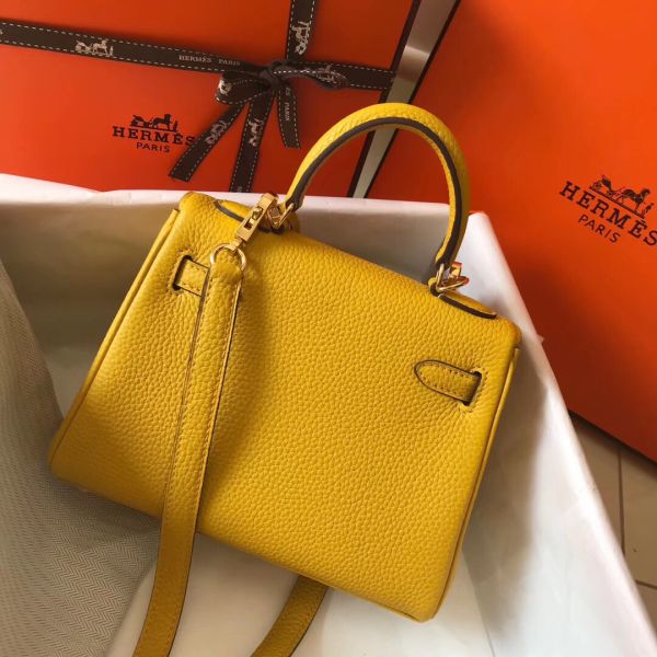 HERM Kelly 20cm Bag In Yellow Clemence Leather GHW