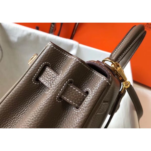 HERM Kelly 25cm Retourne Bag In Taupe Clemence Leather