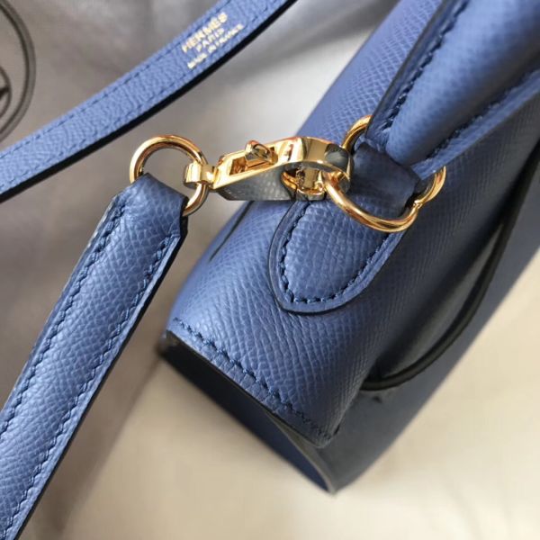 HERM Kelly 25cm Sellier Bag In Agate Blue Epsom Leather