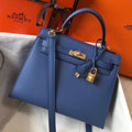 HERM Kelly 25cm Sellier Bag In Agate Blue Epsom Leather
