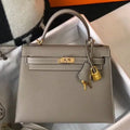 HERM Kelly 25cm Sellier Bag In Gris Asphalt Epsom Leather
