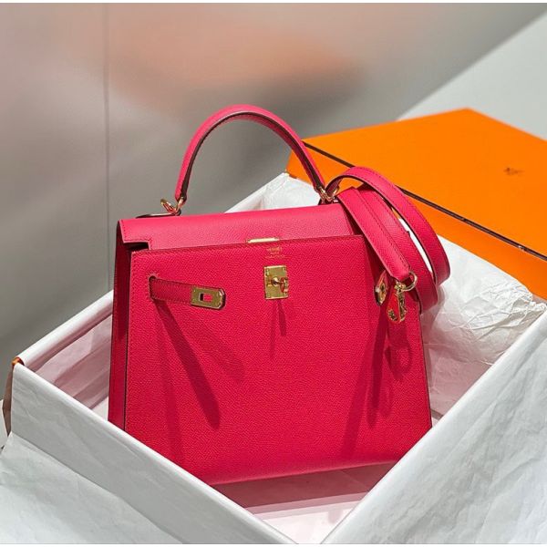 HERM Kelly 25cm Sellier Bag In Rose Extreme Epsom Leather