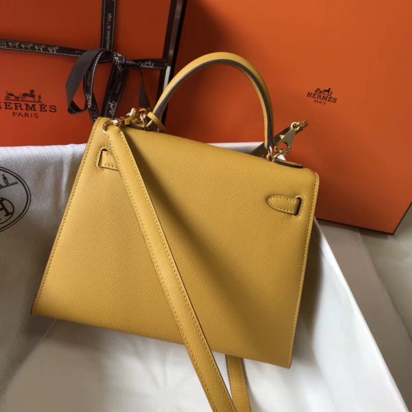 HERM Kelly 25cm Sellier Bag In Yellow Epsom Leather