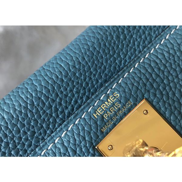 HERM Kelly 28cm Bag In Blue Jean GHW