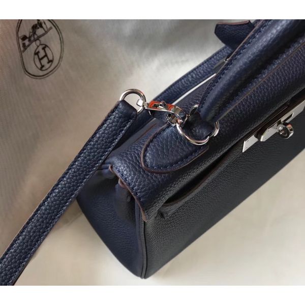 HERM Kelly 28cm Bag In Dark Blue Clemence Leather PHW