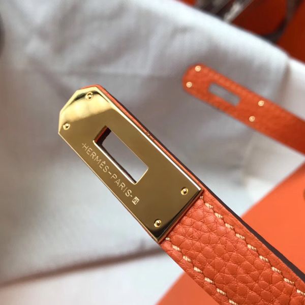 HERM Kelly 28cm Bag In Orange Clemence Leather GHW