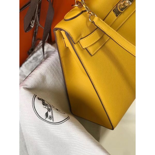 HERM Kelly 28cm Bag In Yellow Epsom Leather GHW