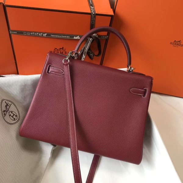 HERM Kelly 32cm Bag In Bordeaux Clemence Leather PHW