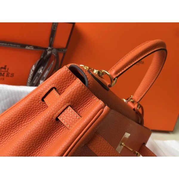 HERM Kelly 32cm Bag In Orange Clemence Leather GHW