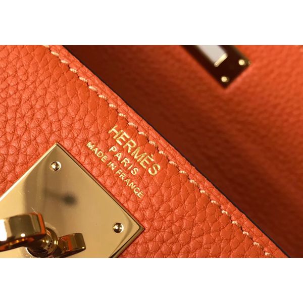 HERM Kelly 32cm Bag In Orange Clemence Leather GHW