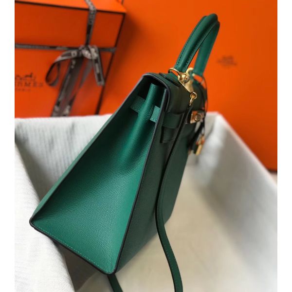 HERM Kelly 32cm Bag In Vert Vertigo Epsom Leather GHW