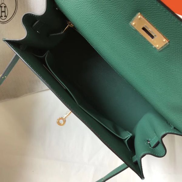 HERM Kelly 32cm Bag In Vert Vertigo Epsom Leather GHW