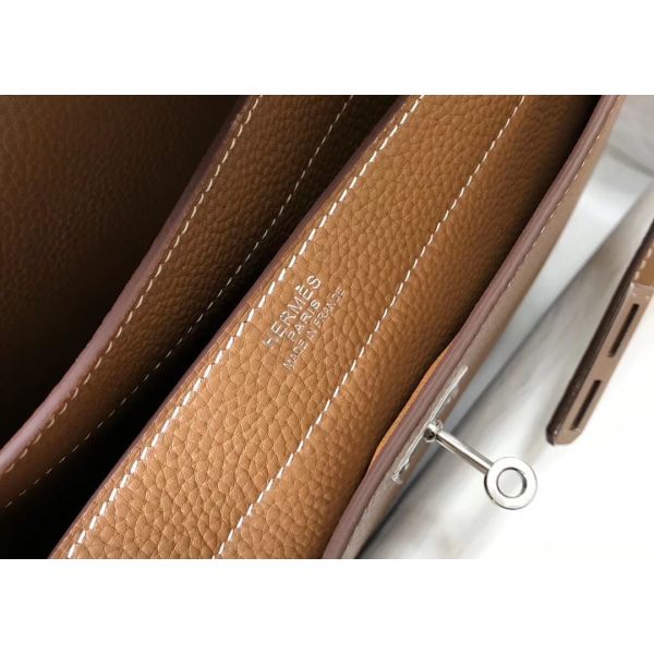 HERM Kelly Depeche 34 Briefcase In Brown Calfskin