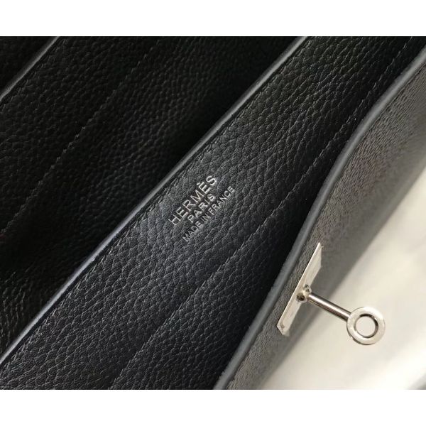 HERM Kelly Depeche 34 Briefcase In Black Calfskin