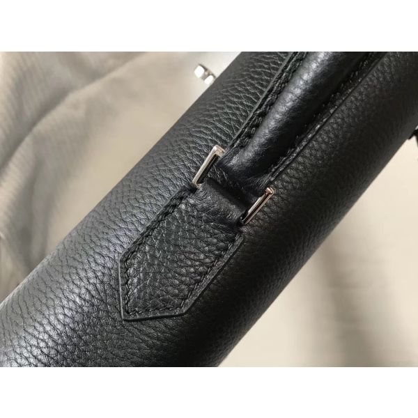 HERM Kelly Depeche 38 Briefcase In Black Calfskin
