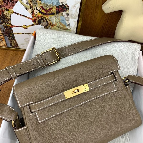 HERM Kelly Messenger Bag in Taupe Clemence Leather