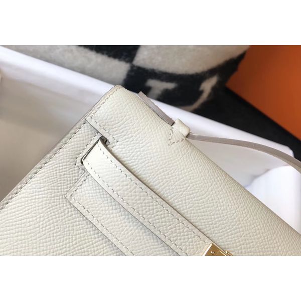 HERM Kelly Pochette Bag In White Epsom Leather