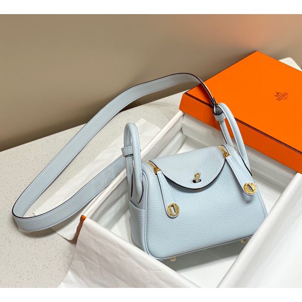HERM Lindy Mini Bag In Blue Brume Clemence Leather GHW