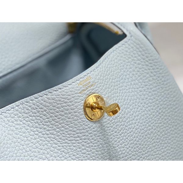 HERM Lindy Mini Bag In Blue Brume Clemence Leather GHW