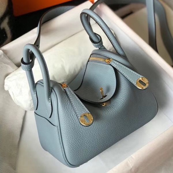 HERM Lindy Mini Bag In Blue Lin Clemence Leather GHW