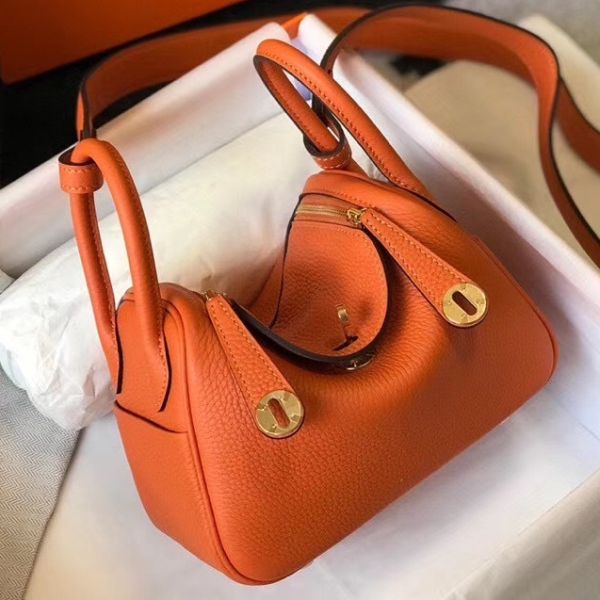 HERM Lindy Mini Bag In Orange Clemence Leather GHW