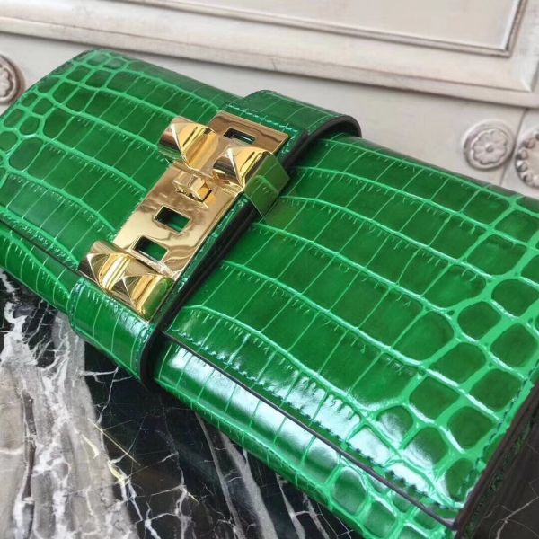 HERM Medor Clutch Bag In Bamboo Crocodile Leather