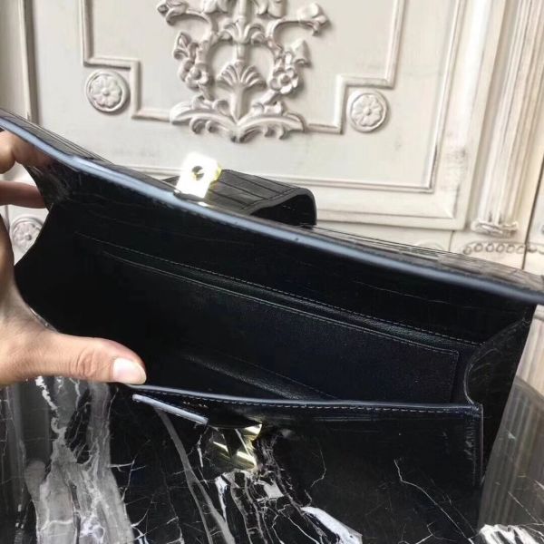 HERM Medor Clutch Bag In Black Crocodile Leather