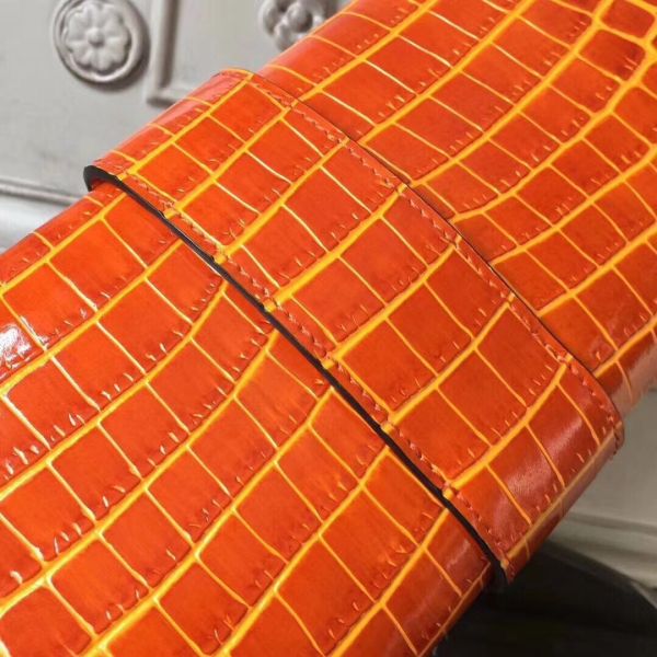 HERM Medor Clutch Bag In Orange Crocodile Leather