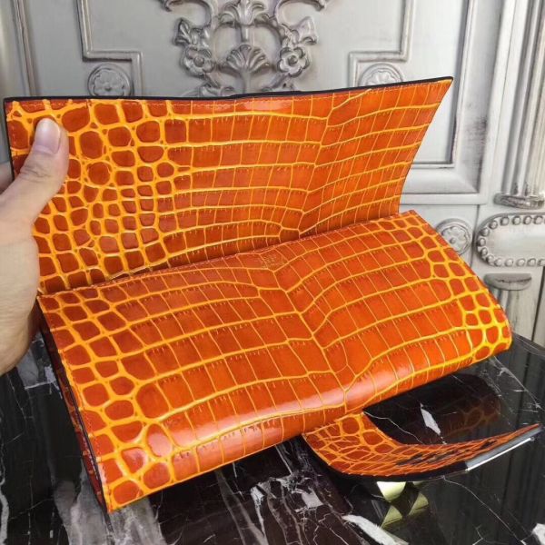 HERM Medor Clutch Bag In Orange Crocodile Leather