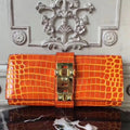 HERM Medor Clutch Bag In Orange Crocodile Leather
