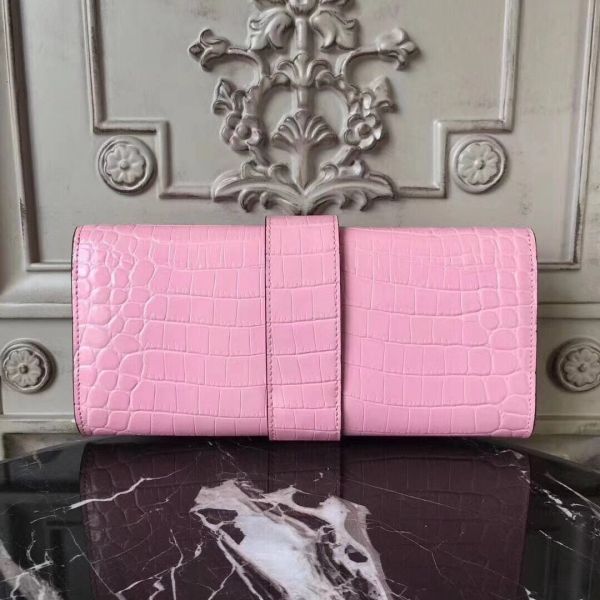 HERM Medor Clutch Bag In Pink Crocodile Leather