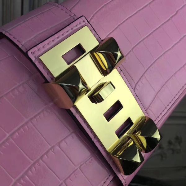 HERM Medor Clutch Bag In Pink Crocodile Leather