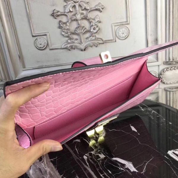 HERM Medor Clutch Bag In Pink Crocodile Leather